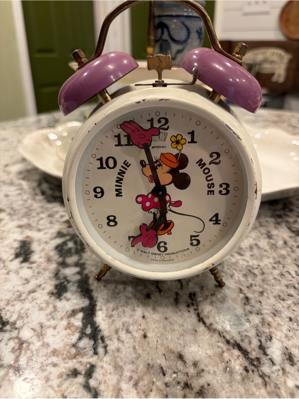Disney Minnie Mouse Purple & White Twin-Bell Wall Clock